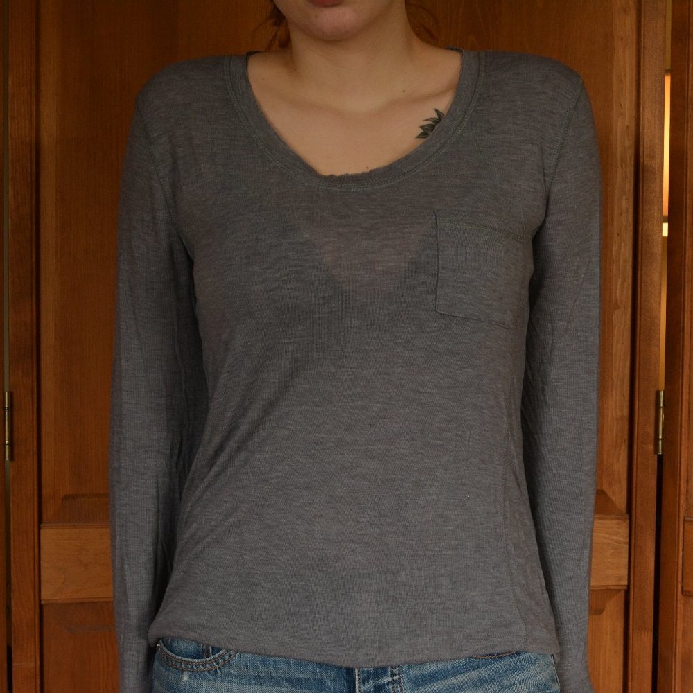 Super Stretch Soft Grey Pocket Long Sleeve Tee